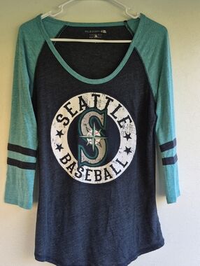 5th & Ocean Seattle Baseball Raglan Tee in Teal and Navy